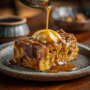 Pumpkin Bread Pudding with Caramel Sauce