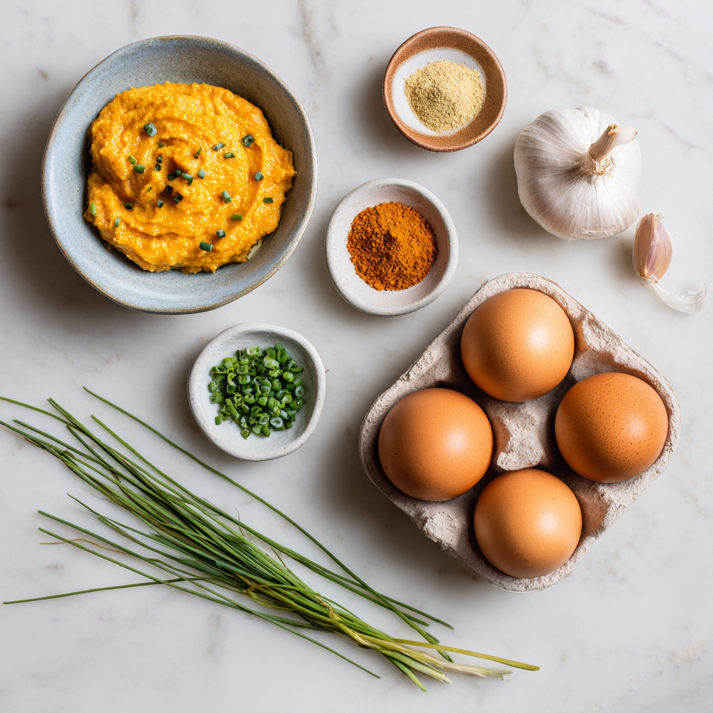 ingredients for Spicy Pumpkin Deviled Eggs