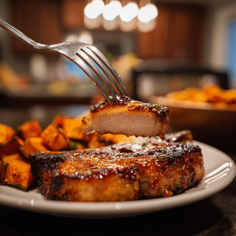 Honey Garlic Pork Chops with Sweet Potato Cubes
