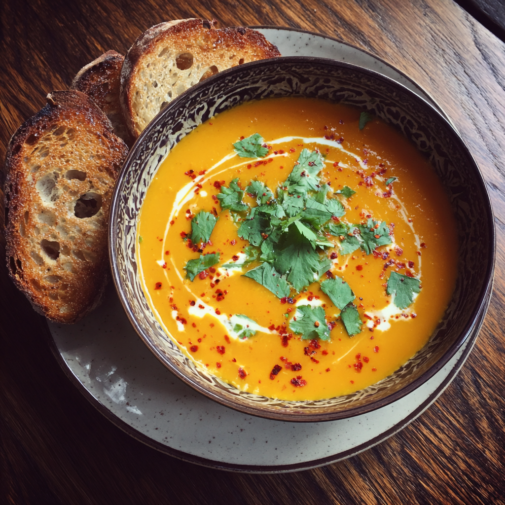 pumpkin soup and bread
