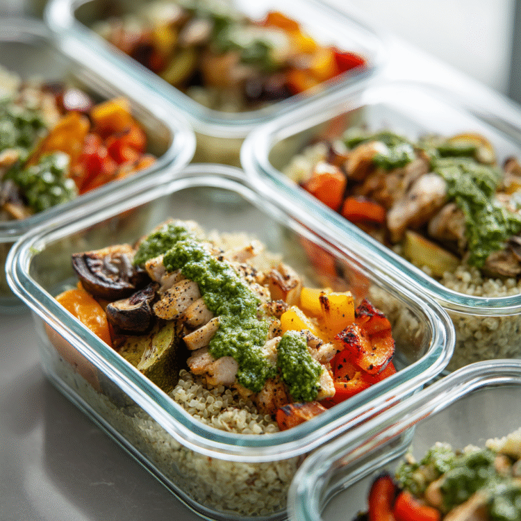 Chicken Pesto Veggie Bowls