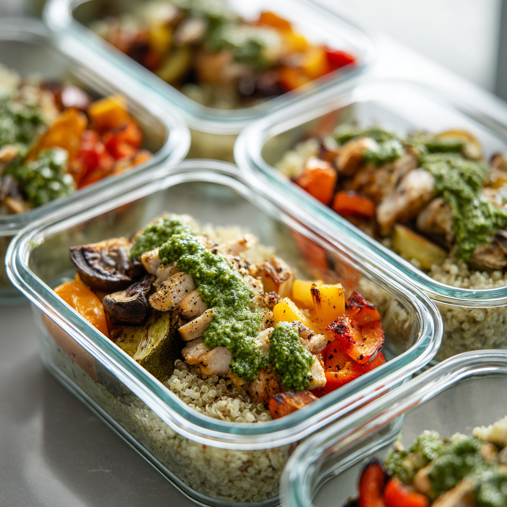 Chicken Pesto Veggie Bowls